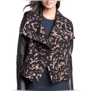 Diane von Furstenberg DVF Marvela Leopard Wool and Leather Moto Jacket size 2